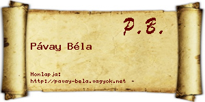 Pávay Béla névjegykártya